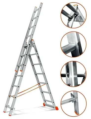Лестница индустриального типа трехсекционная 3*12 330/574/817, 19,2 кг (399)